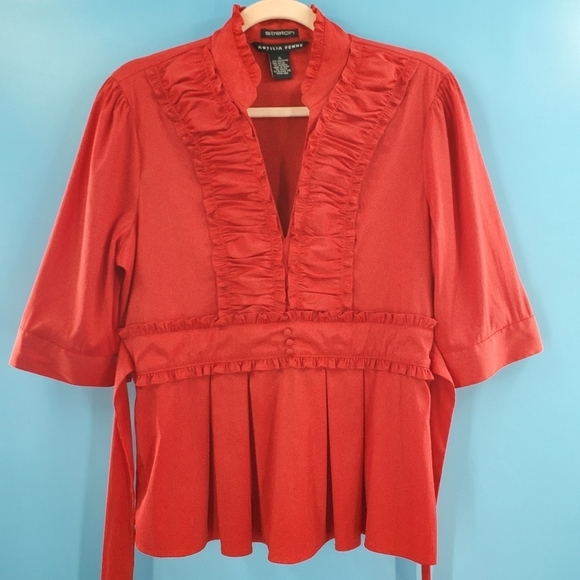 Antilia Femme Tops - Stretch red ruffle blouse XL